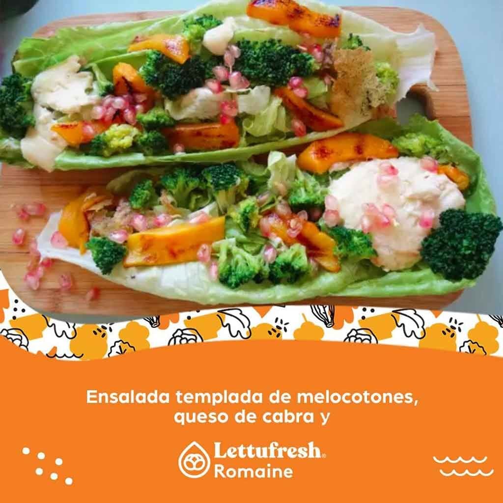 Ensalada templada de melocotones, queso de cabra y Lettufresh Romaine