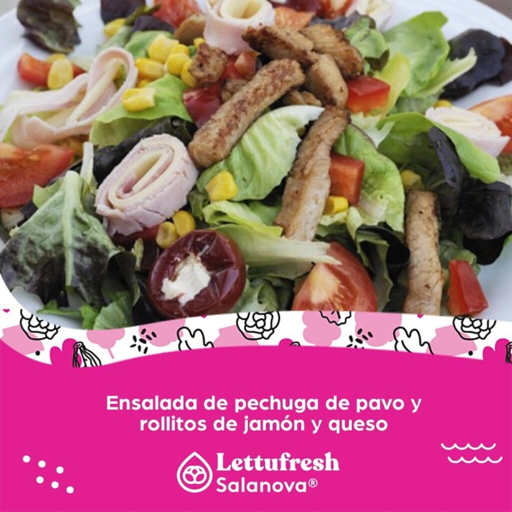 ensalada pechuga de pavon jamon y queso y lechuga Salanova