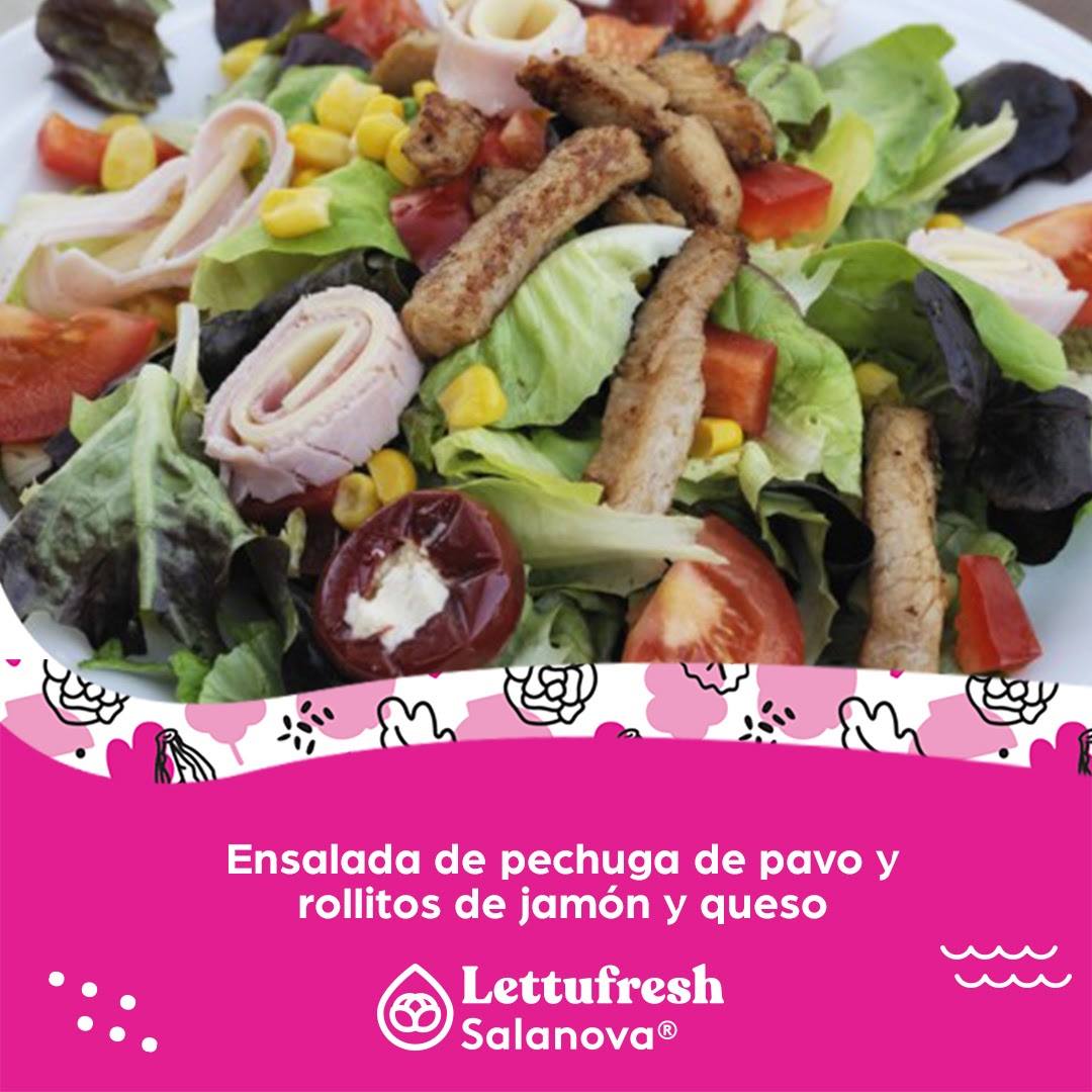 ensalada pechuga de pavon jamon y queso y lechuga Salanova